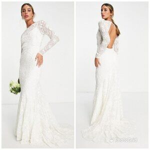 ASOS Bridal Connie Tonal Cornelli Embroidered Wedding Dress Sz 12‎